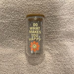 Do what makes you happy 16oz glass cup with lid & straw